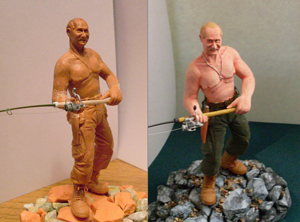 Sculpture: Vladimir Putin at fishing