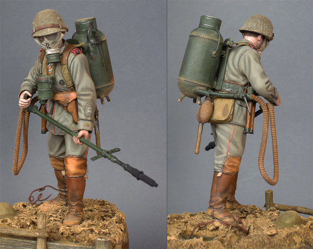 Figures: German flamethrower operator, 1916