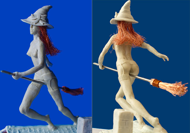 Sculpture: Witch on the broom