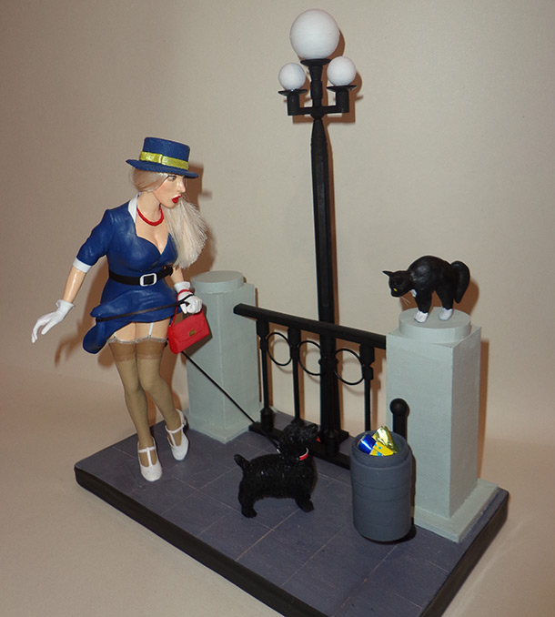 Sculpture: Pin-up girl with dog, 1960s