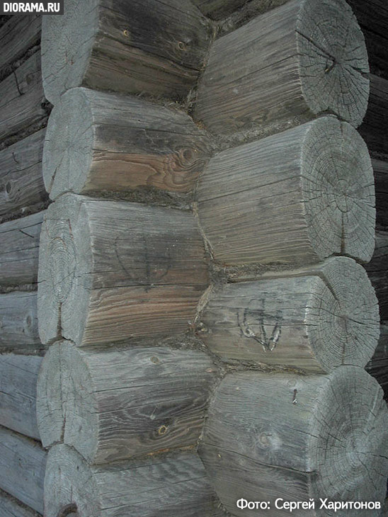 Corner of wooden hut, Romanovka village, Kaluga region, Russia (Library Diorama.Ru)